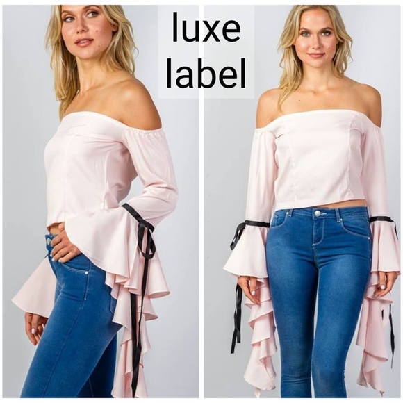 Luxe Label Tops - OFF THE SHOULDER RUFFLE SLEEVE FASHION BLOUSE